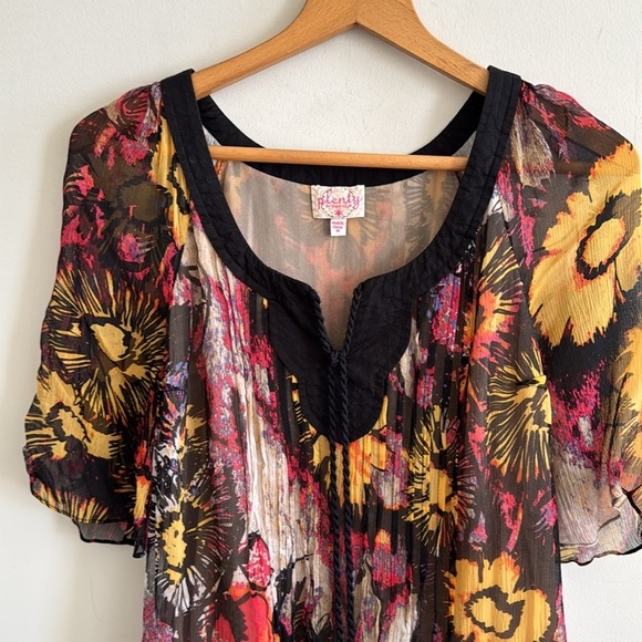 Anthro Y2K Plenty Tracy Reese 100% Silk Scoop Neck Keyhole Top Blouse Floral M - Picture 2 of 7